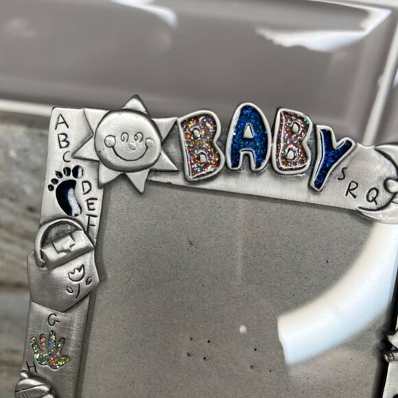 Baby Nursery Picture Frame Pewter Epoxy Desk Top 5”x3.5” Moon Sun Alphabet - Picture 3 of 11